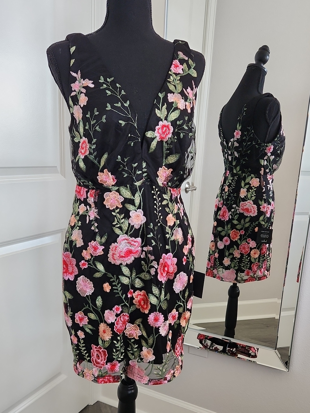 Lulu's Black Floral Embroidered Mini Dress